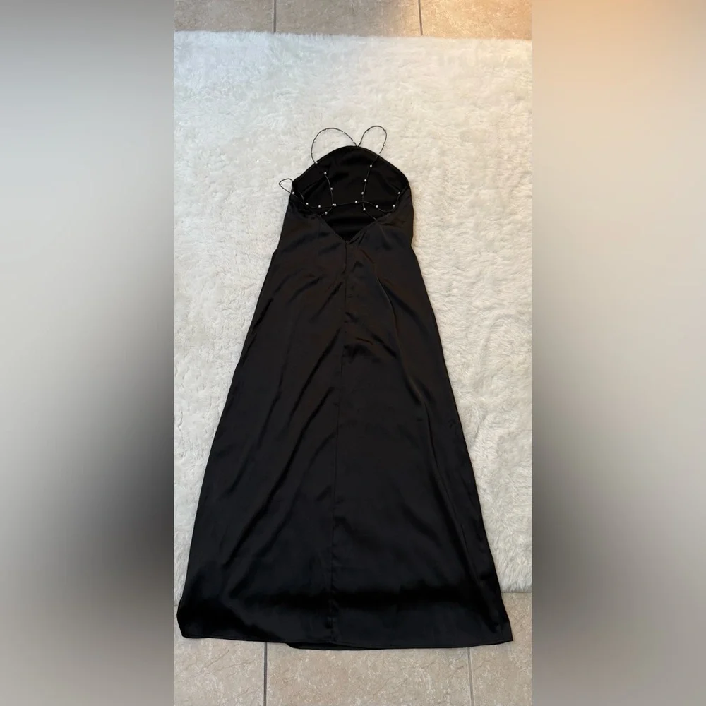 Commense Black Satin Slip Maxi Dress with Chain Straps - Picture 13 of 14